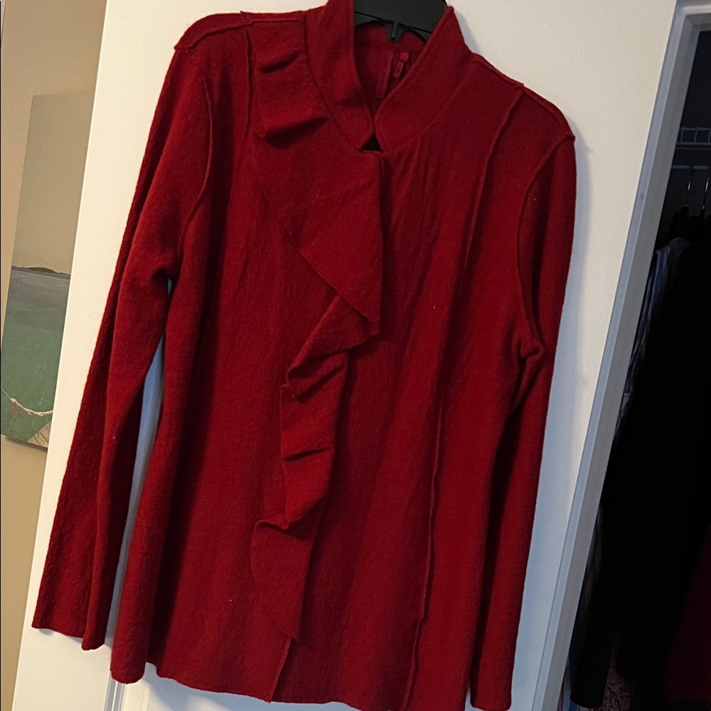 Red Ruffled Long Sleeve Cardigan jacket